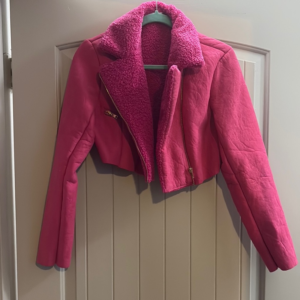 Fashion Nova Vibrant Pink Teddy Jacket
